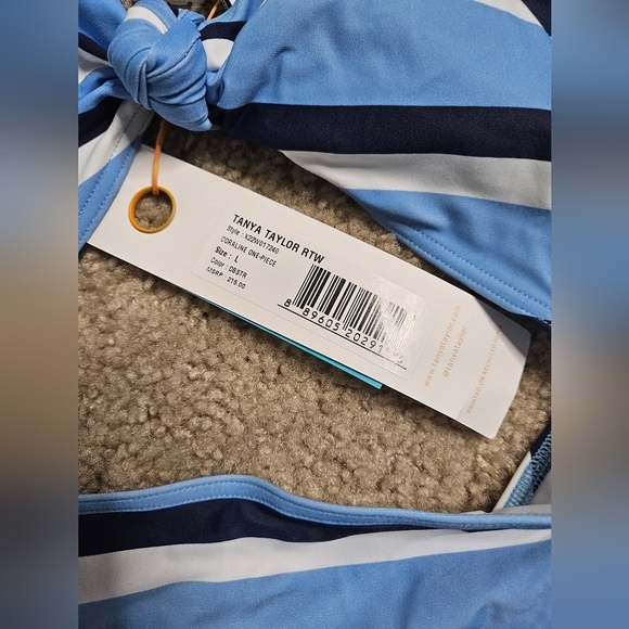 💚HP💚NWT Tanya Taylor Coraline Stripe Cutout One Piece Swimsuit Blue and White - Picture 6 of 16